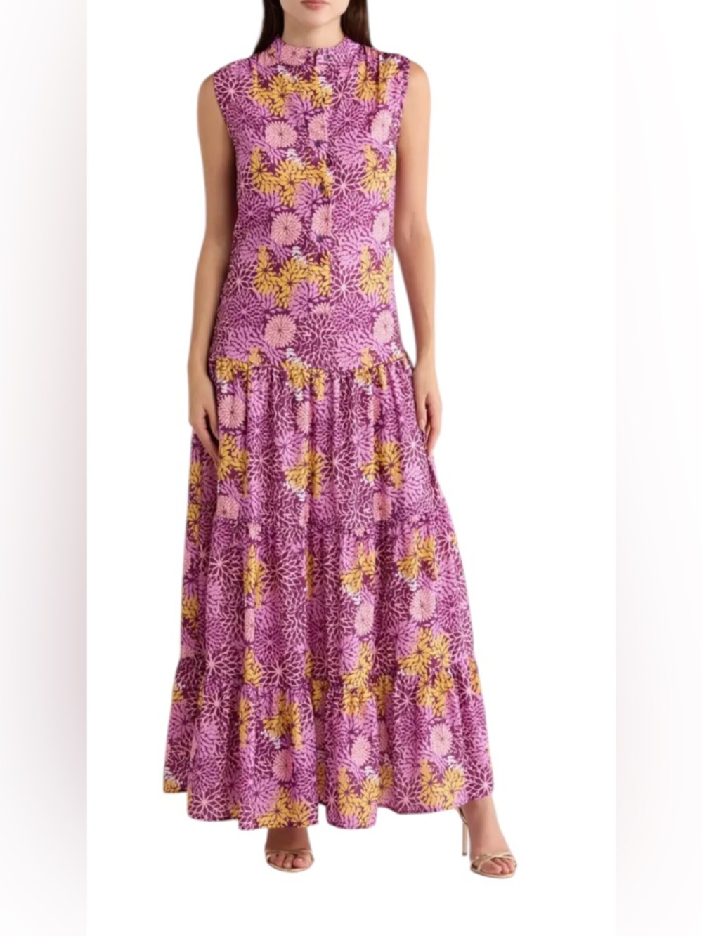 AREA STARS CARI MAXI DROP-WAIST DRESS FLORAL SLEEVELESS PURPLE COLOR SIZE XS *